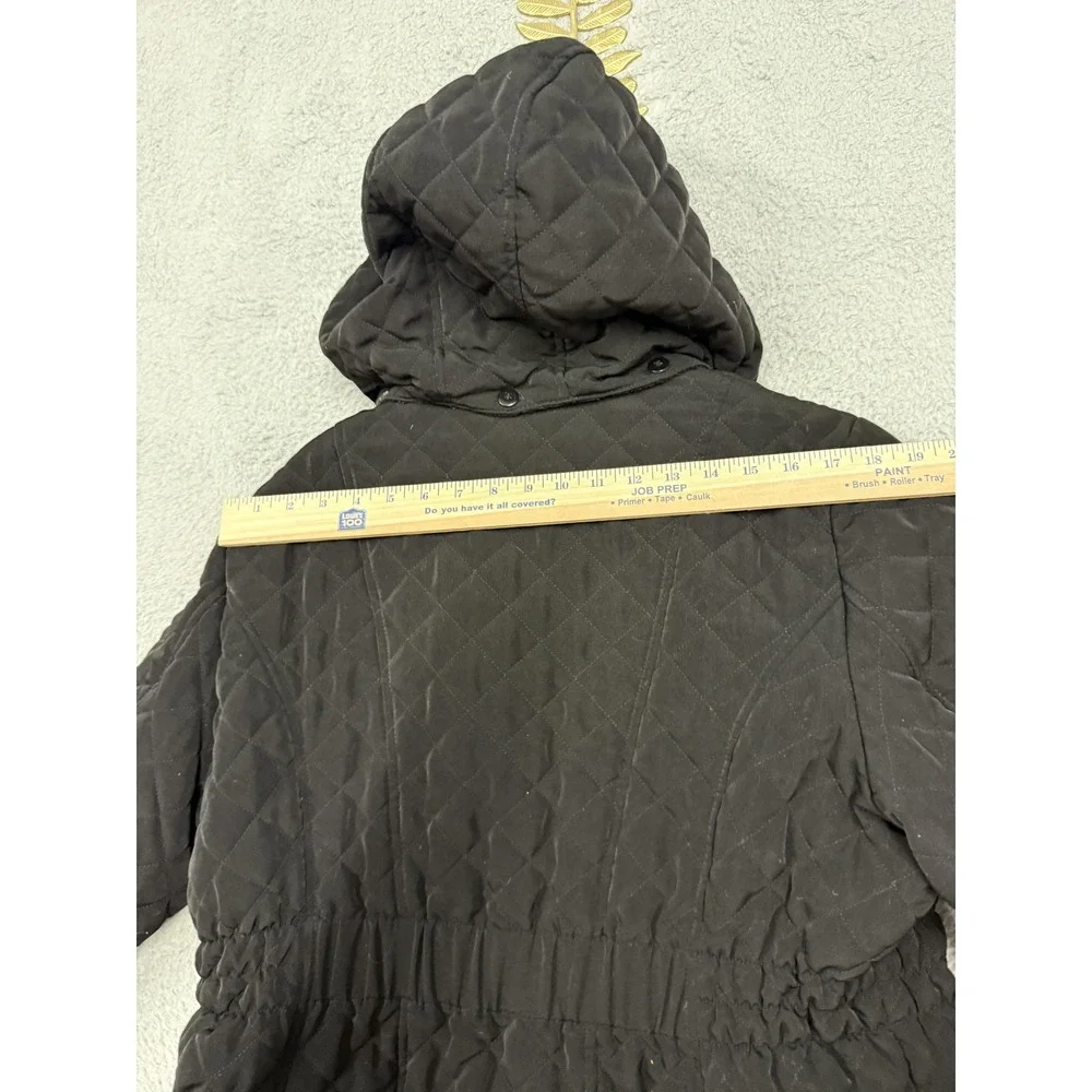 St. John's Bay Jacket Womens 1X Black Quilted Hooded Faux Fur Lined‎ Zip Pockets